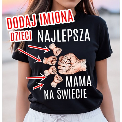 CZARNA Koszulka NAJLEPSZA MAMA NA ŚWIECIE - DODAJ IMIONA 4 dzieci ze sklepu Time For Fashion w kategorii Bluzki damskie - zdjęcie 175641746