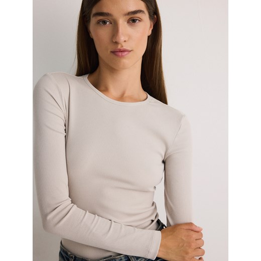 Reserved - Longsleeve z bawełny i modalu - kremowy - id: 3349T-02X - marki Reserved - 175649478 Reserved - Longsleeve z bawełny i modalu - kremowy ze sklepu Reserved w kategorii Bluzki damskie - zdjęcie 175649478