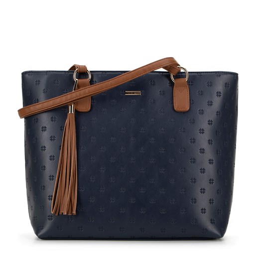 Damska shopperka w drobny monogram granatowo - brązowa ze sklepu WITTCHEN w kategorii Torby Shopper bag - zdjęcie 175649915