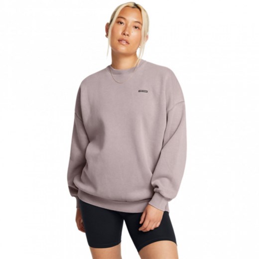 Damska bluza dresowa nierozpinana bez kaptura Under Armour UA Icon Hwt Flc Os Crew - beżowa ze sklepu Sportstylestory.com w kategorii Bluzy damskie - zdjęcie 175652145