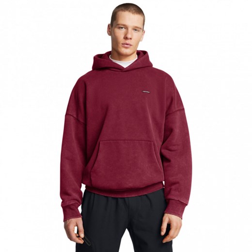 Męska bluza dresowa nierozpinana z kapturem Under Armour UA Icon Hwt Flc Wash Os Hood - czerwona ze sklepu Sportstylestory.com w kategorii Bluzy męskie - zdjęcie 175652169