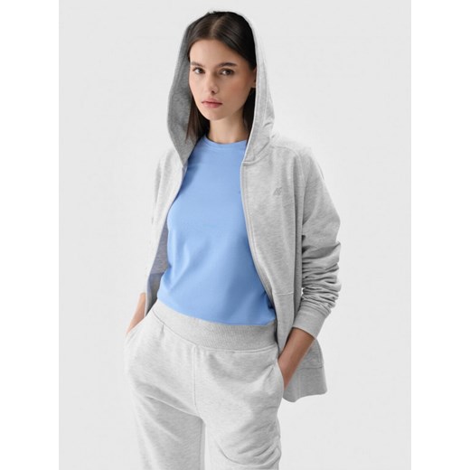 Damska bluza dresowa rozpinana z kapturem 4F 4FWMM00TSWSF1763 - szara ze sklepu Sportstylestory.com w kategorii Bluzy damskie - zdjęcie 175652479