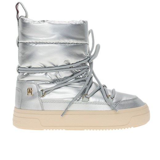 Buty Tommy Hilfiger Lace-Up Metallic Snowboot FW0FW08442-0IN - srebrne ze sklepu streetstyle24.pl w kategorii Śniegowce damskie - zdjęcie 175653815