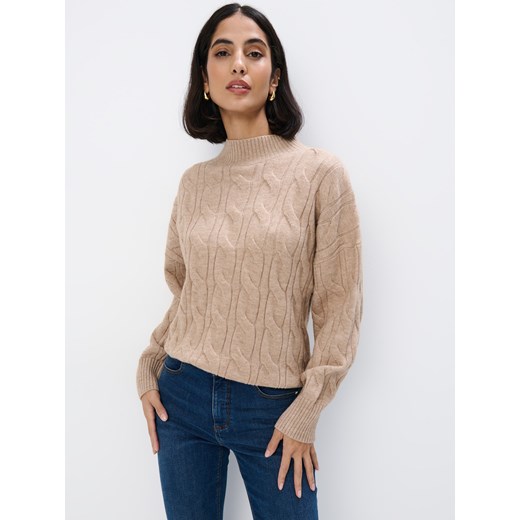 Mohito - Beżowy sweter ze stójką - beżowy ze sklepu Mohito w kategorii Swetry damskie - zdjęcie 175658197
