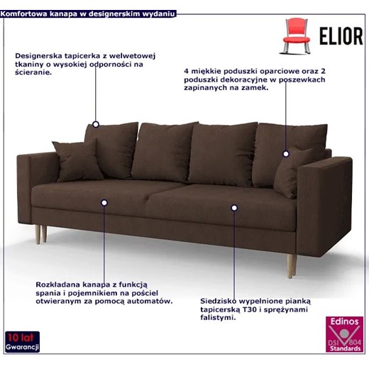 Ciemnobrązowa sofa rozkładana - Diamante Elior One Size Edinos.pl