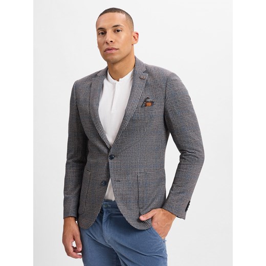 Finshley & Harding London Kurtka męska Mężczyźni Slim Fit Sztuczne włókno brązowy w kratkę ze sklepu vangraaf w kategorii Marynarki męskie - zdjęcie 175670346