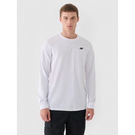 Męski longsleeve basic 4F 4FWMM00TLONM432 - biały ze sklepu Sportstylestory.com w kategorii T-shirty męskie - zdjęcie 175671086