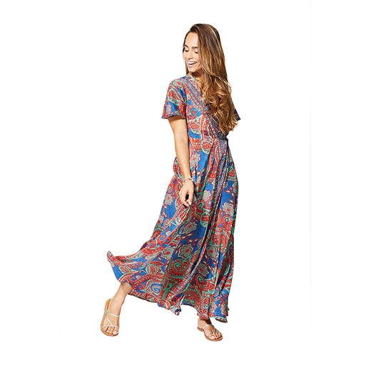 Sukienka Aller Simplement maxi z dekoltem w serek z krótkim rękawem 