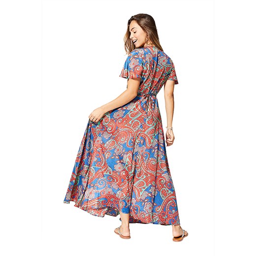 Sukienka wielokolorowa Aller Simplement z krótkim rękawem z dekoltem w serek maxi 