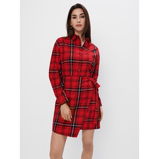 Mohito - Bawełniana czerwona sukienka mini w kratę - czerwony Mohito 32 Mohito