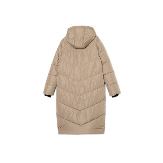 Cropp - Beżowy płaszcz z kapturem - brązowy Cropp XS Cropp