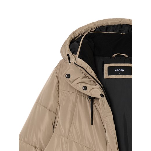 Cropp - Beżowy płaszcz z kapturem - brązowy Cropp XL Cropp