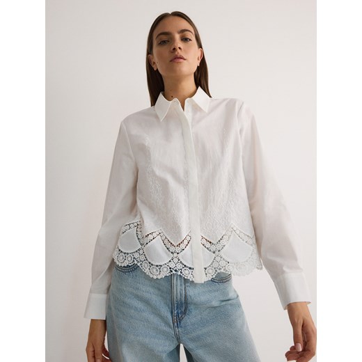 Reserved - Koszula z koronką - złamana biel Reserved L Reserved