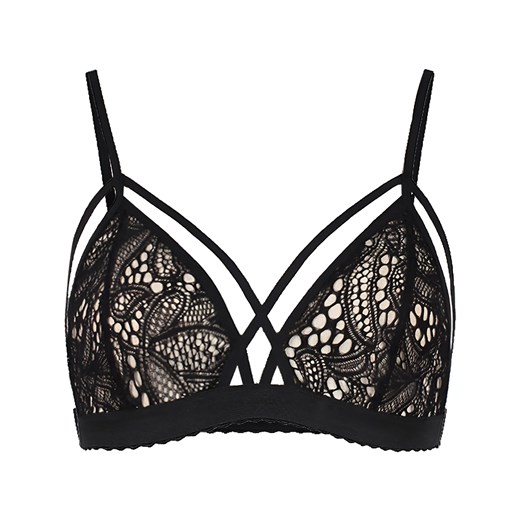 Biustonosz koronkowy bralette z ozdobnymi paskami - Czarny / S ze sklepu Valetta.pl w kategorii Biustonosze - zdjęcie 175701809