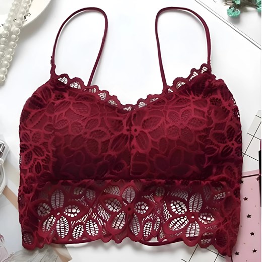 Koronkowy biustonosz bralette z push-up i obniżonym dołem - Czerwony / Uniwersalny ze sklepu Valetta.pl w kategorii Biustonosze - zdjęcie 175702059