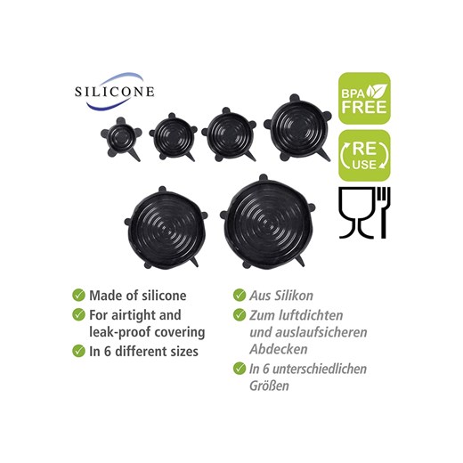Wenko Pokrywki silikonowe (6 szt.) &quot;Loui&quot; w kolorze czarnym Wenko onesize wyprzedaż Limango Polska