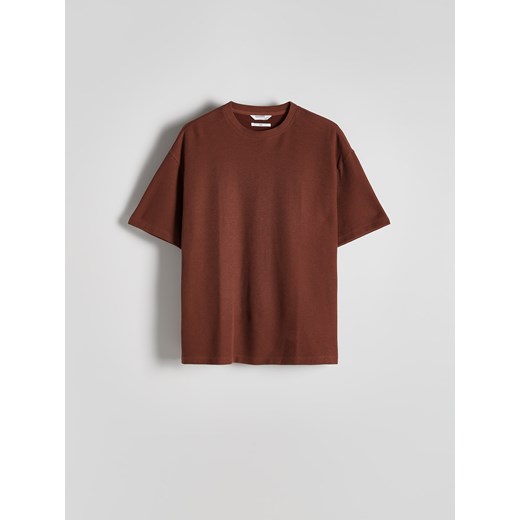 Reserved - T-shirt boxy w prążek - brązowy ze sklepu Reserved w kategorii T-shirty męskie - zdjęcie 175713228