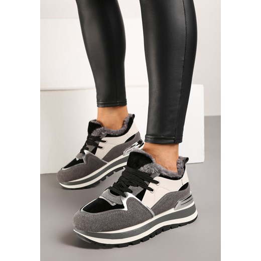 Szare Zimowe Sneakersy Ocieplone Futerkiem Vertirani ze sklepu born2be.pl w kategorii Buty sportowe damskie - zdjęcie 175720066