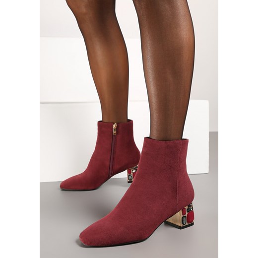 Botki Born2be czerwone na lato z zamkiem 