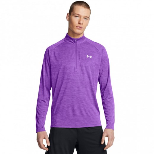 Męski longsleeve treningowy Under Armour UA Tech Textured 1/2 Zip - fioletowy ze sklepu Sportstylestory.com w kategorii T-shirty męskie - zdjęcie 175720295