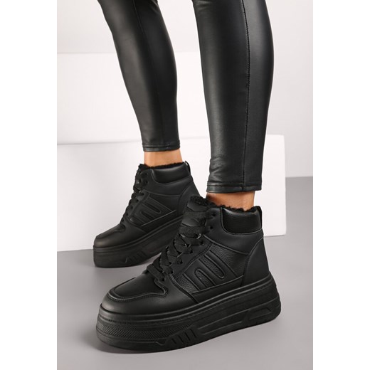 Czarne Sneakersy na Platformie Mocno Ocieplane Futerkiem Lealwen ze sklepu renee.pl w kategorii Buty sportowe damskie - zdjęcie 175723735