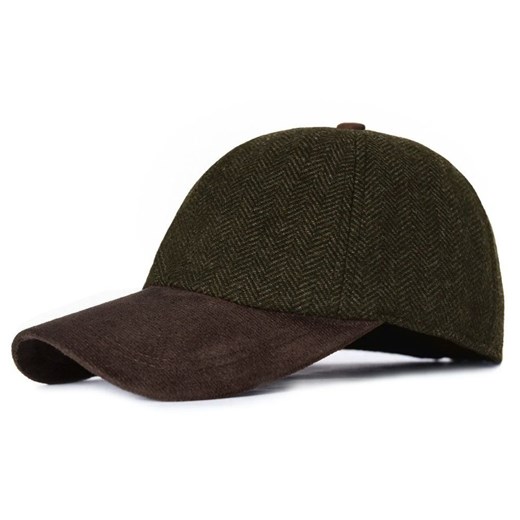 Jesienno Zimowa Czapka z Daszkiem, w Jodełkę - Pako Jeans - Ciemna Zieleń i Brąz CPAPJNSDASZEK1212 ze sklepu JegoSzafa.pl w kategorii Czapki z daszkiem męskie - zdjęcie 175724197