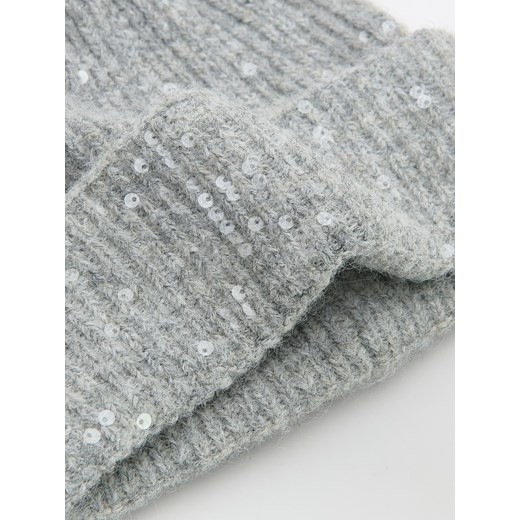 Reserved - Czapka beanie z cekinami - jasnoszary Reserved ONE SIZE Reserved