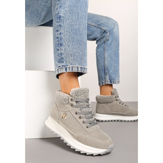 Szare Sneakersy z Ekozamszu z Futrzaną Wyściółką Etaylla ze sklepu renee.pl w kategorii Buty sportowe damskie - zdjęcie 175737969