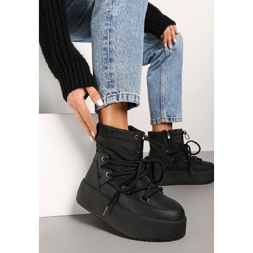 Śniegowce damskie Born2be casual sznurowane płaskie na zimę 