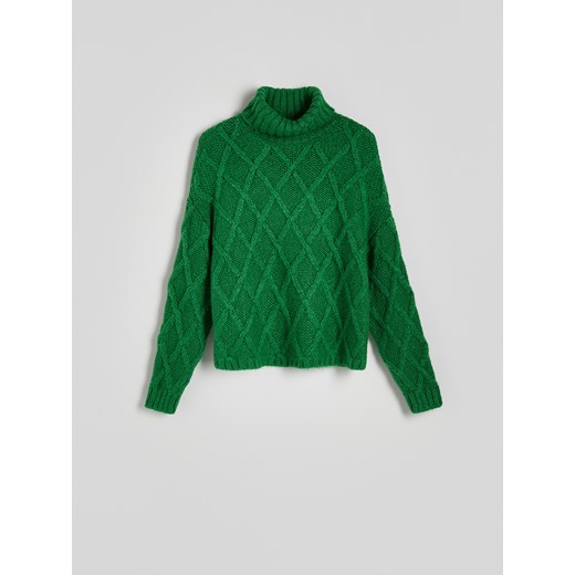 Reserved - Sweter z ozdobnym splotem - zielony Reserved L Reserved