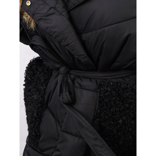DŁUGA KURTKA Z FUTRZANYM KAPTUREM I KIESZENIAMI- CZARNA Olika XL olika.com.pl