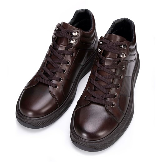 Męskie sneakersy ze skóry naturalnej sznurowane brązowe ze sklepu WITTCHEN w kategorii Buty sportowe męskie - zdjęcie 175747305