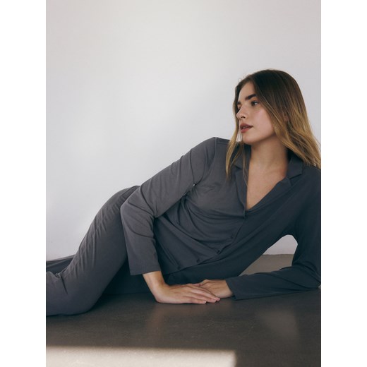 Reserved - Dwuczęściowa piżama z modalem - szary ze sklepu Reserved w kategorii Piżamy damskie - zdjęcie 175767229