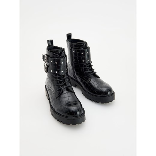 Reserved - Botki z imitacji skóry - czarny ze sklepu Reserved w kategorii Buty zimowe dziecięce - zdjęcie 175767649