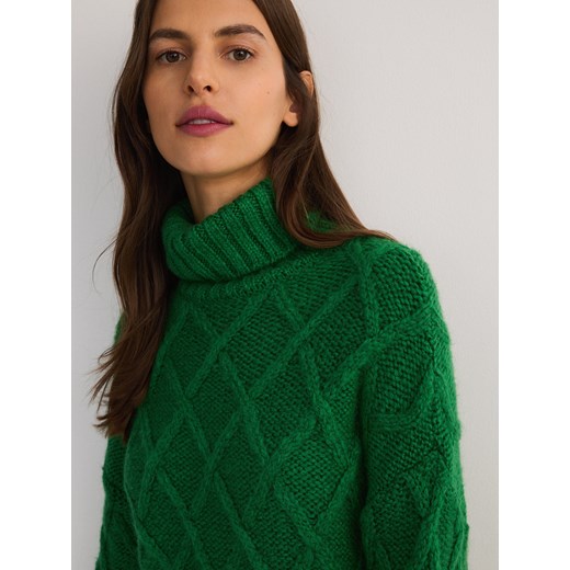 Reserved - Sweter z ozdobnym splotem - zielony Reserved M Reserved