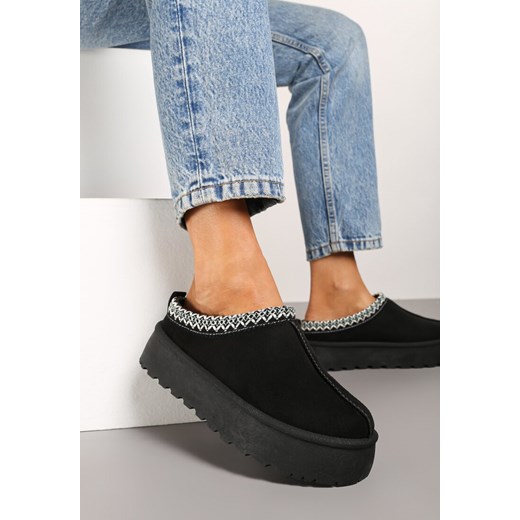Czarne Śniegowce na Platformie z Niską Cholewką Ozdobione Haftem Metaria - id: VL242-38-BLACK - marki Renee - 175768456 Czarne Śniegowce na Platformie z Niską Cholewką Ozdobione Haftem Metaria ze sklepu renee.pl w kategorii Śniegowce damskie - zdjęcie 175768456