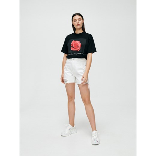 Cropp - Koszulka oversize z nadrukiem - czarny Cropp S wyprzedaż Cropp