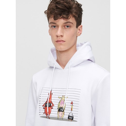 Cropp - Bluza z nadrukiem Cow and Chicken - biały Cropp S Cropp wyprzedaż