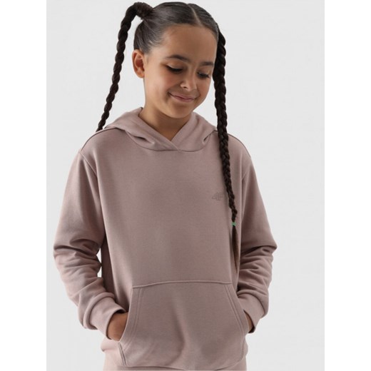 Dziewczęca bluza dresowa nierozpinana z kapturem 4F 4FJWMM00TSWSF1316 - beżowa ze sklepu Sportstylestory.com w kategorii Bluzy dziewczęce - zdjęcie 175784065