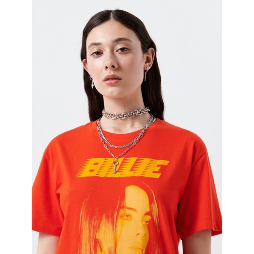 Cropp - Koszulka z nadrukiem Billie Eilish - czerwony Cropp M okazja Cropp