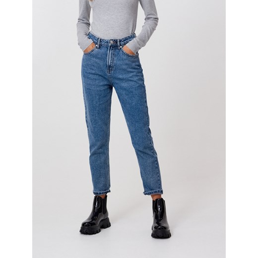 Cropp - Niebieskie jeansy mom - niebieski Cropp 38 okazja Cropp