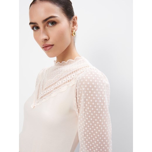 Mohito - Bluzka z ozdobnym przodem - kremowy Mohito XS Mohito