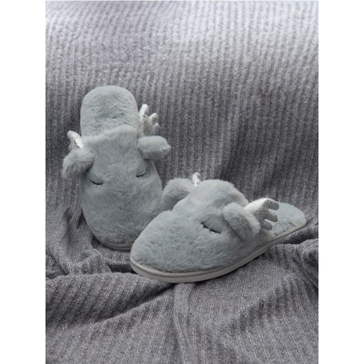 Sinsay - Kapcie renifer z rogami 3D - szary ze sklepu Sinsay w kategorii Kapcie damskie - zdjęcie 175815125