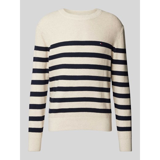 Sweter z dzianiny z wyhaftowanym logo i okrągłym dekoltem ze sklepu Peek&Cloppenburg  w kategorii Swetry męskie - zdjęcie 175818558