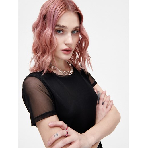 Cropp - Czarna sukienka z dzianiny mesh - czarny Cropp L okazja Cropp