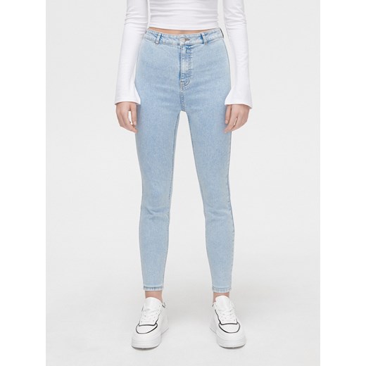 Cropp - Jeansy skinny z efektem sprania - niebieski Cropp 38 Cropp okazyjna cena