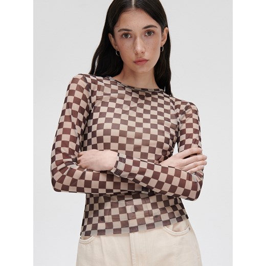 Cropp - Bluzka w kratę - beżowy Cropp M okazja Cropp