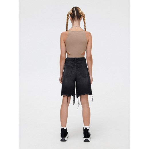 Cropp - Czarne jeansowe bermudy - czarny Cropp 36 okazja Cropp