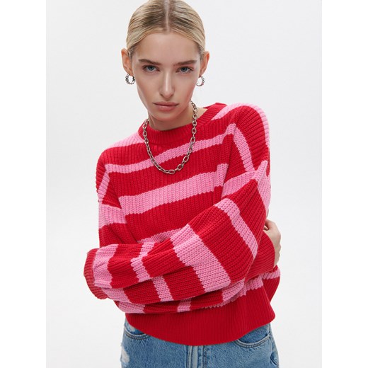 Cropp - Sweter w czerwono-różowe paski - czerwony Cropp XL Cropp okazyjna cena