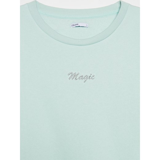 Cropp - Bluza z haftowanym napisem - niebieski Cropp L wyprzedaż Cropp